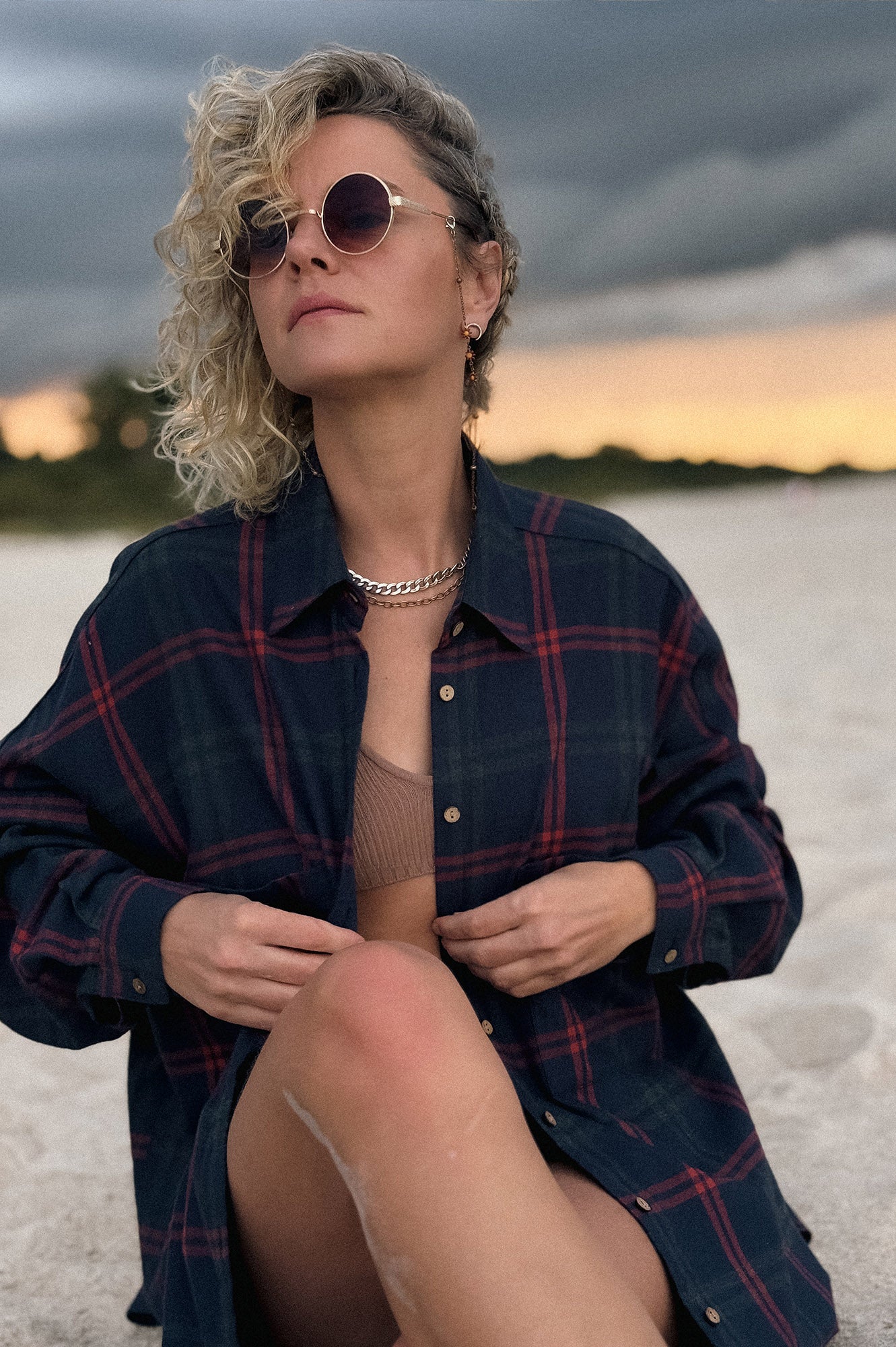 KOSZULA FLANELOWA SHARKI NAVY BLUE - ORGANIC COTTON