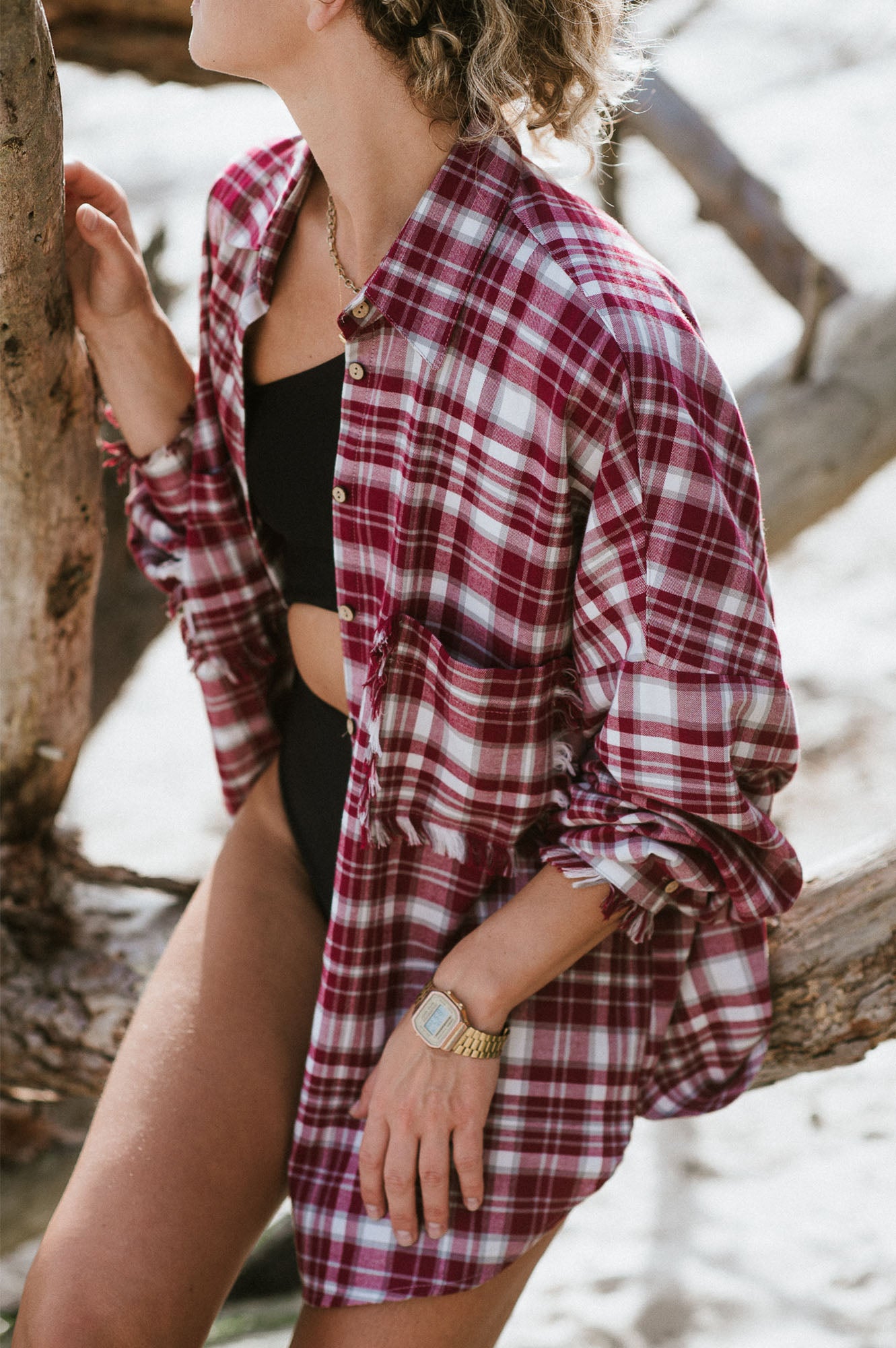 KOSZULA FLANELOWA SHARKI BURGUNDY - ORGANIC COTTON