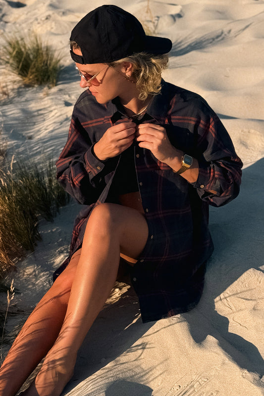 KOSZULA FLANELOWA SHARKI NAVY BLUE - ORGANIC COTTON
