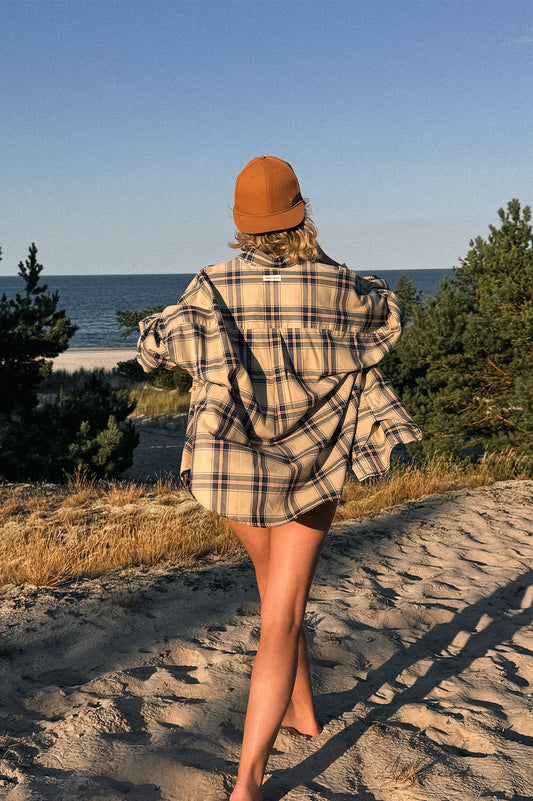 KOSZULA FLANELOWA SHARKI WARM BEIGE - ORGANIC COTTON