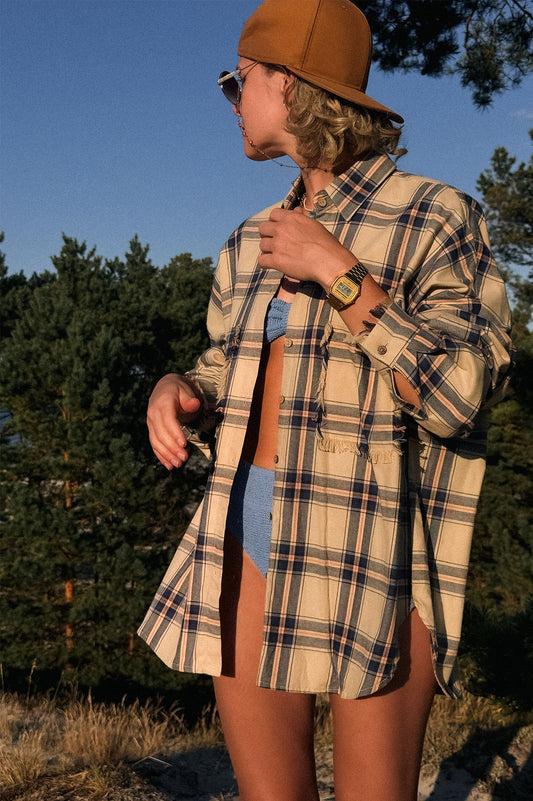 KOSZULA FLANELOWA SHARKI WARM BEIGE - ORGANIC COTTON