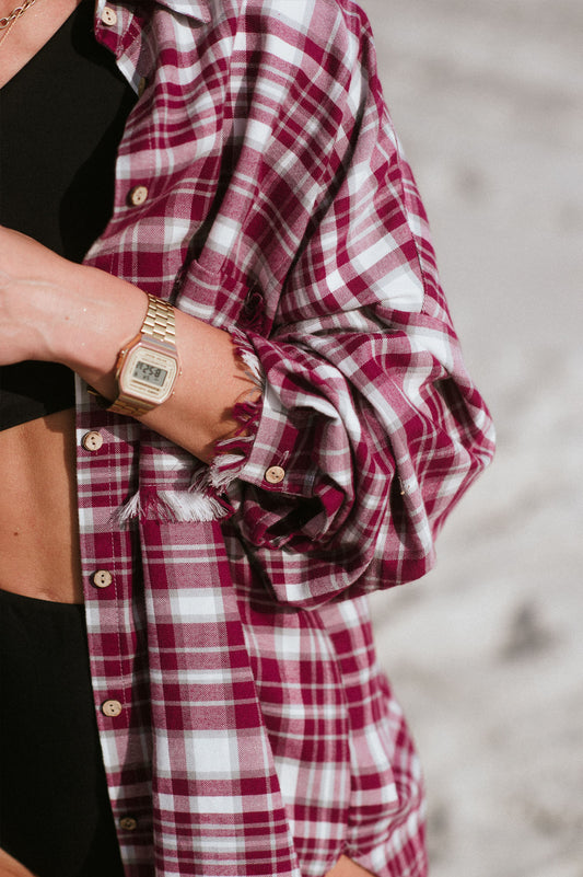 KOSZULA FLANELOWA SHARKI BURGUNDY - ORGANIC COTTON